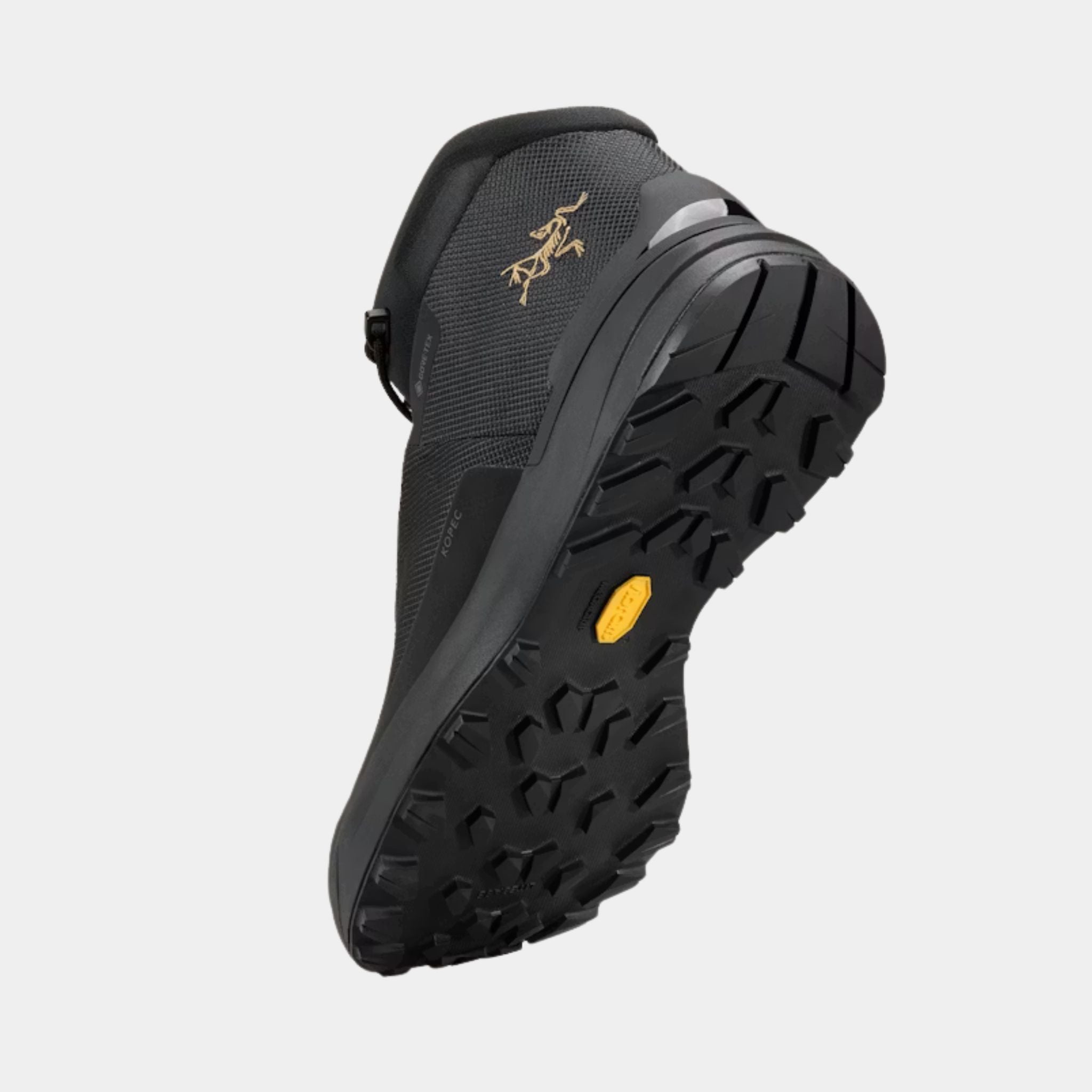 Bottom view of the sole on the Arc’teryx Kopec Mid GTX Boot in black