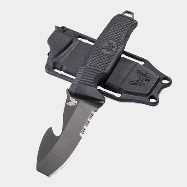 Benchmade H2O Fixed Dive Knife with black Santoprene handle and MOLLE sheath for diving