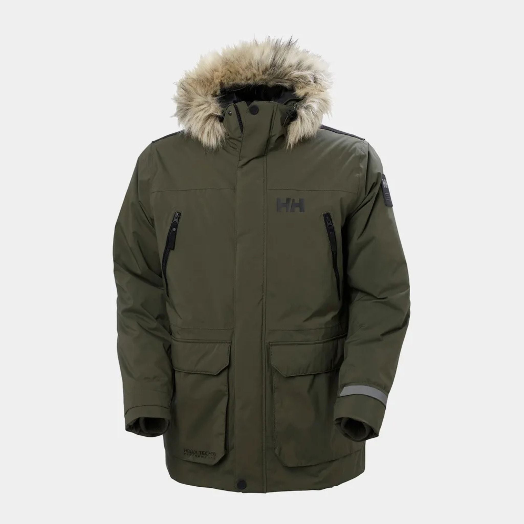 Front view of the Helly Hansen Reine Parka in Utility Green