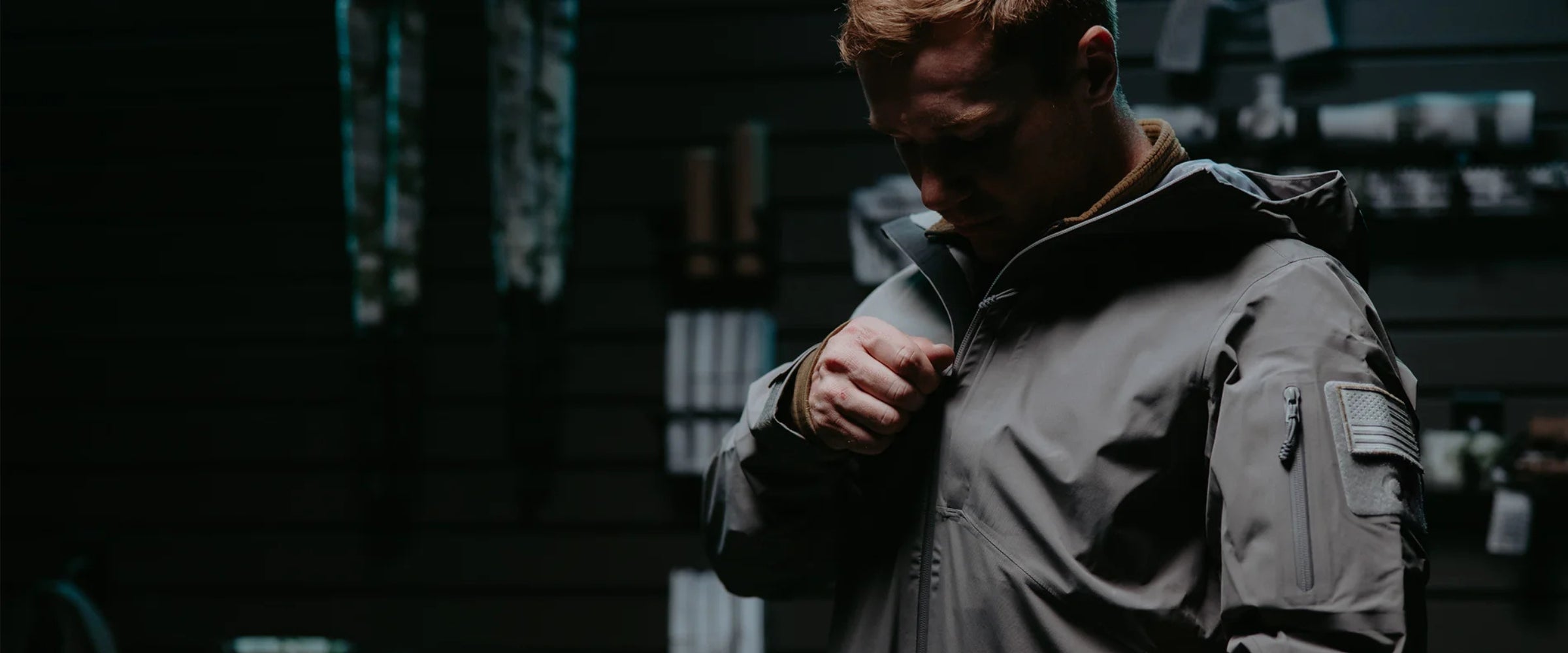 Model zipping up the OR Tactical Foray 3L Jacket at U.S. Elite