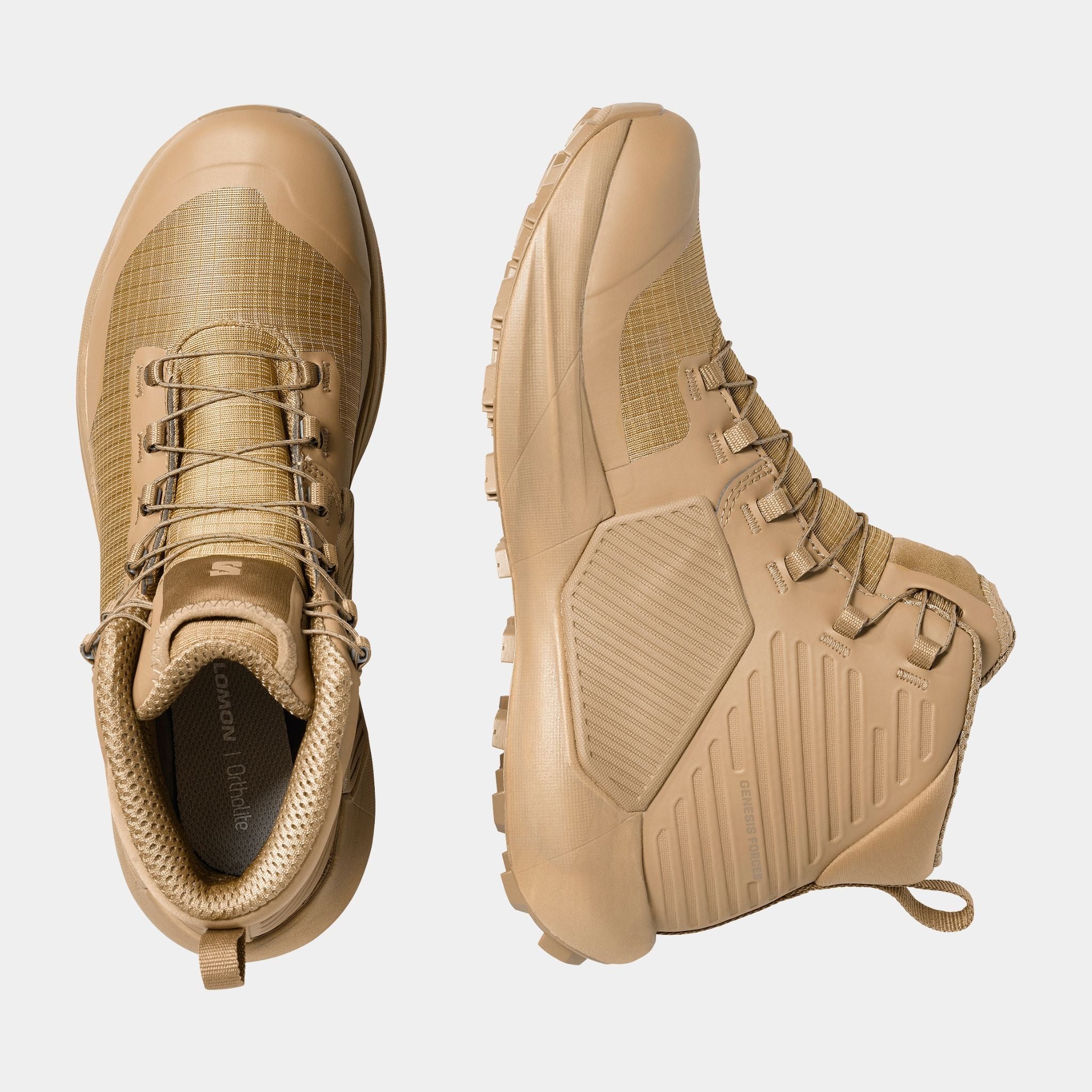 A pair of Salomon Genesis FORCES shown from the top and side views against a light gray background.